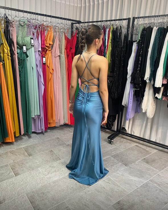 שמלת מקסי שסע ושרוכים בגב - SLUXE