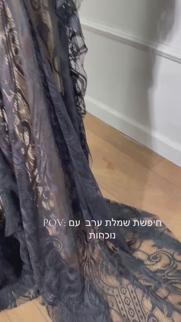 שמלת ערב צנועה תחרה עם בטנה