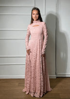 שמלת תחרה קרושה עם מחוך, חצאית רחבה וצווארון - SLUXE