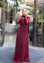 שמלת מקסי צנועה בורדו 