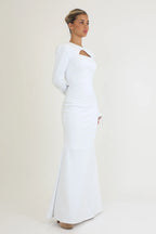 שמלה מקסי ארוכה עם מפתח שיקי בחזה ושרוולים ארוכים