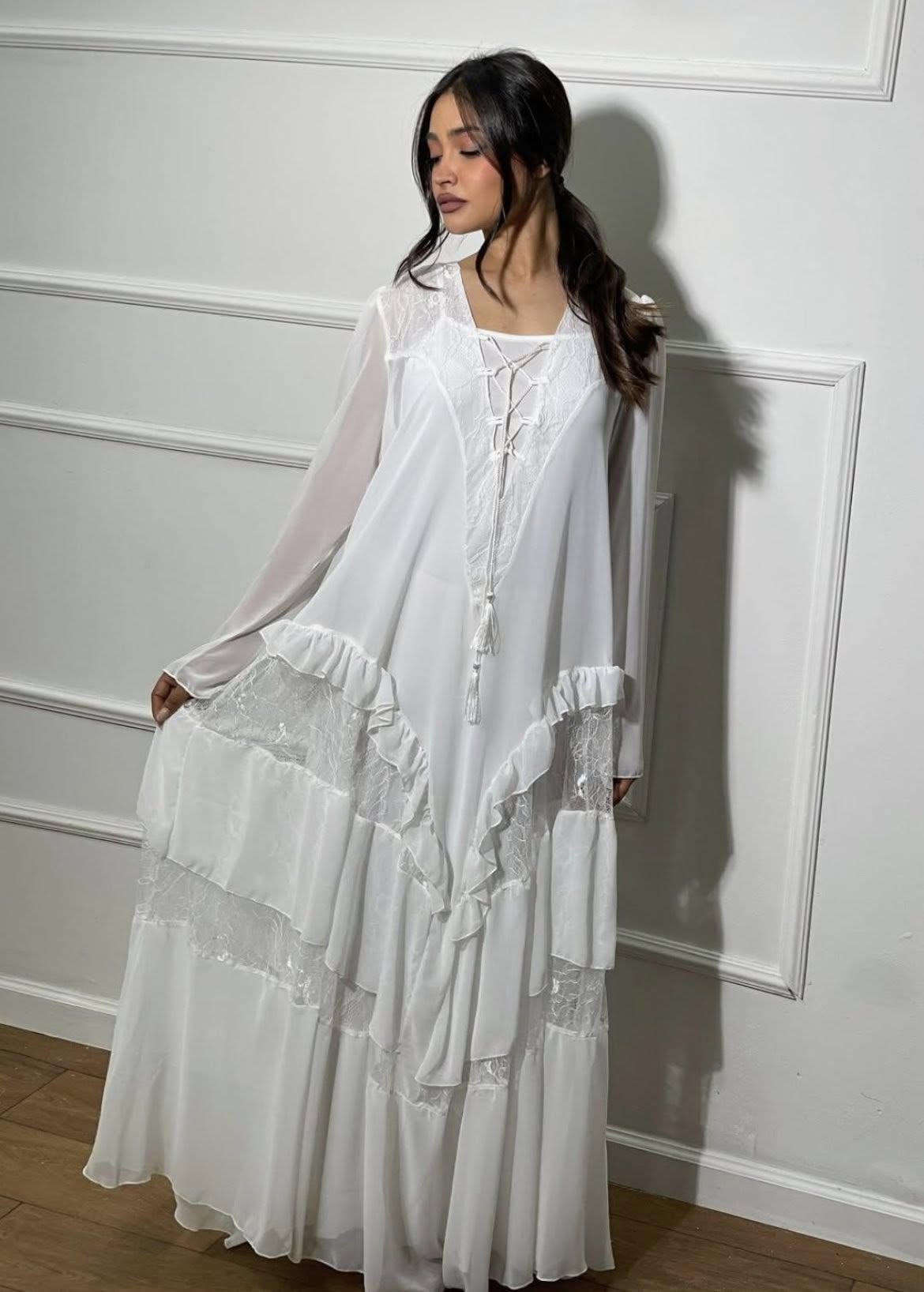 שמלת גלביה צנועה תחרה