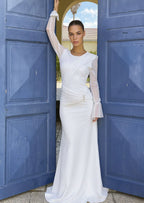 שמלת מקסי צנועה עם אבזם וקשירה - SLUXE