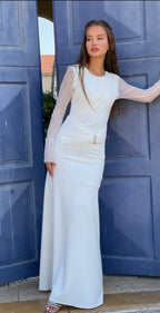 שמלת מקסי צנועה עם אבזם וקשירה