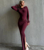 שמלת מקסי צנועה מבד נמתח ומחטב - SLUXE