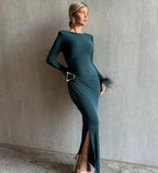 שמלת מקסי צנועה מבד נמתח ומחטב - SLUXE