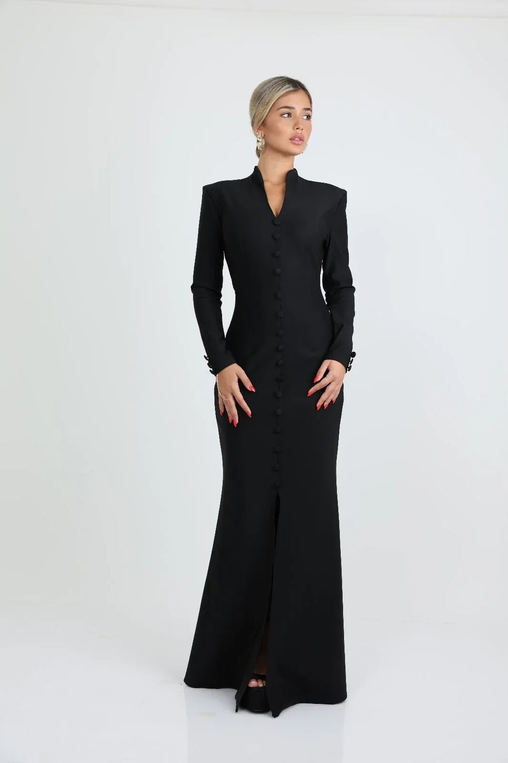 שמלת מקסי צנועה מחוייטת בגיזרת בת הים - SLUXE