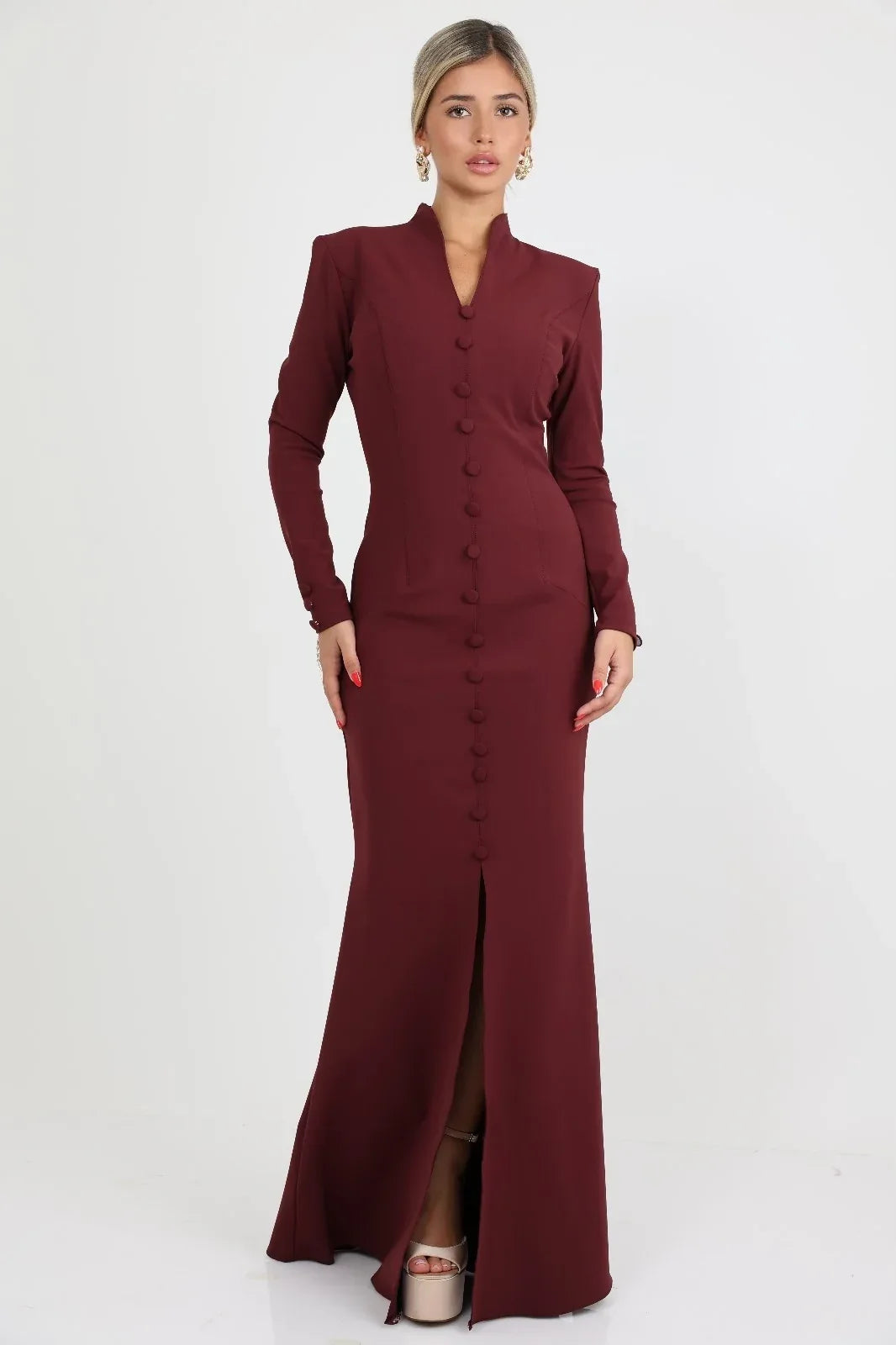 שמלת מקסי צנועה מחוייטת בגיזרת בת הים - SLUXE