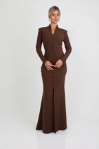 שמלת מקסי צנועה מחוייטת בגיזרת בת הים - SLUXE