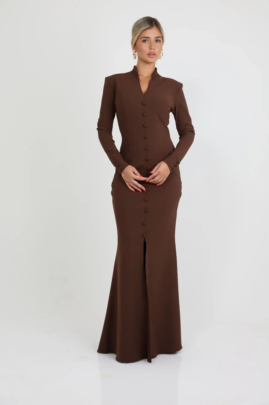 שמלת מקסי צנועה מחוייטת בגיזרת בת הים - SLUXE