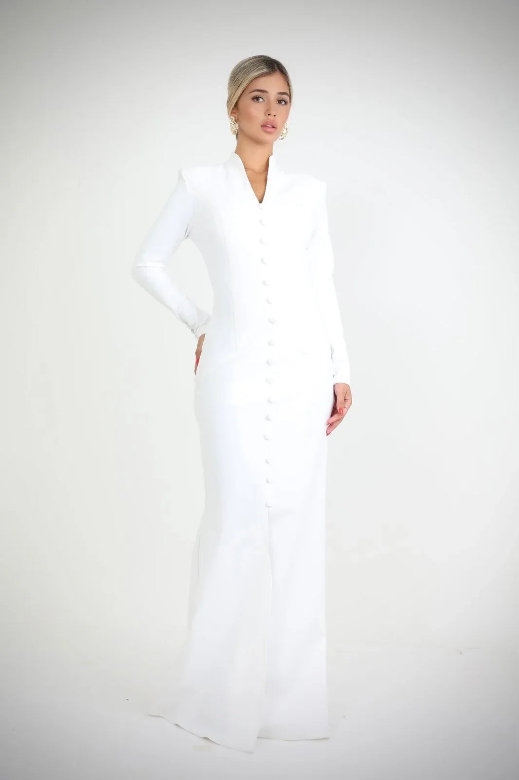 שמלת מקסי צנועה מחוייטת בגיזרת בת הים - SLUXE