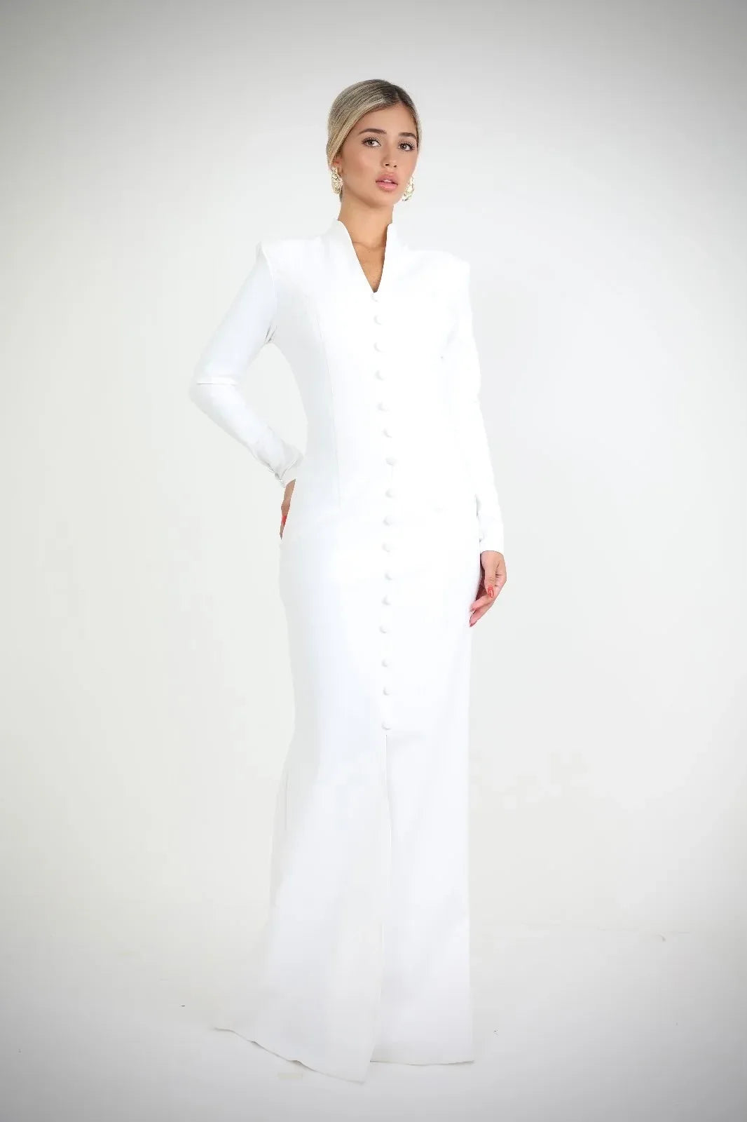 שמלת מקסי צנועה מחוייטת בגיזרת בת הים - SLUXE