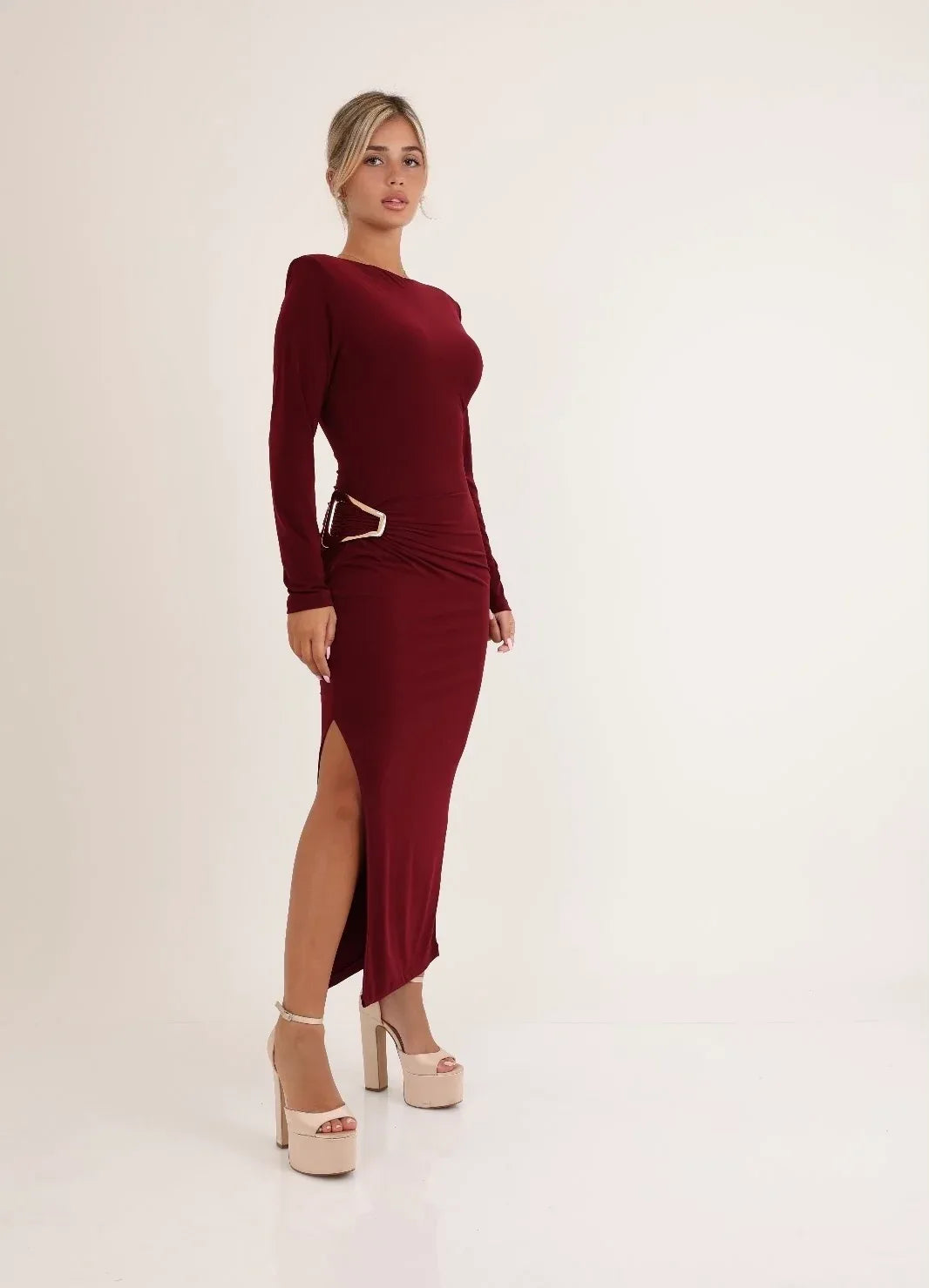 שמלה מחשוף סירה ואבזם - SLUXE