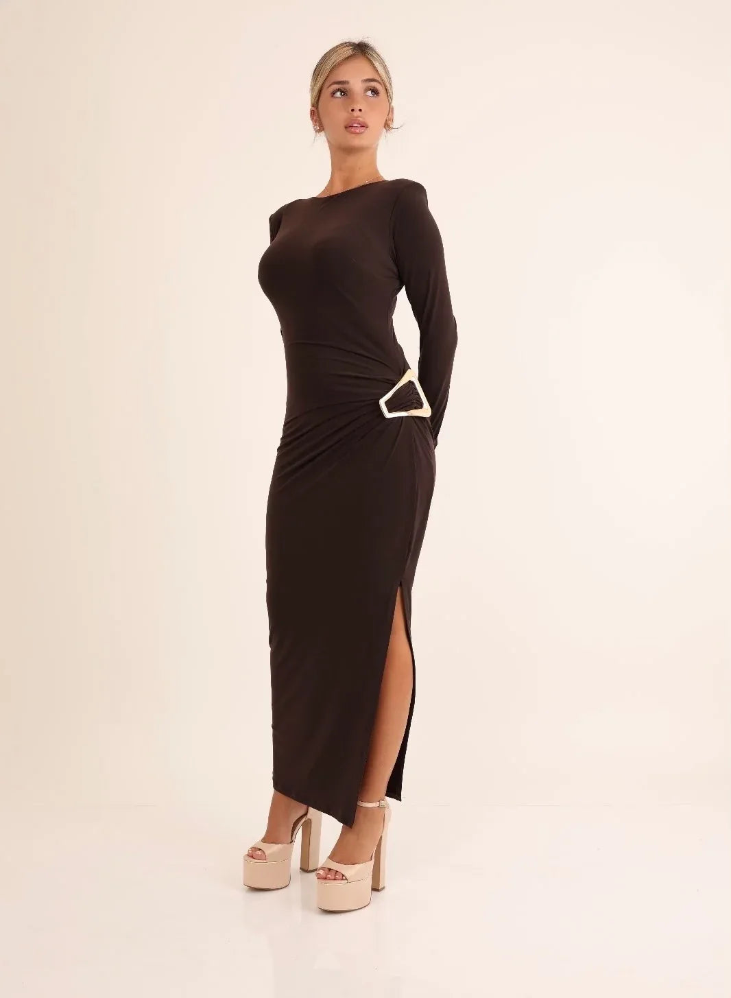 שמלה מחשוף סירה ואבזם - SLUXE