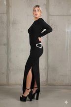 שמלת מקסי גב פתוח ואבזם שחור