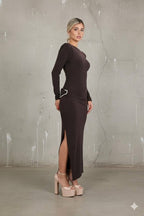 שמלת מקסי גב פתוח ואבזם