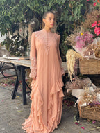 שמלת שיפון מקסי תחרה צנועה