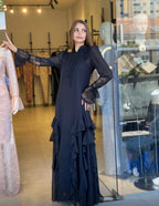 שמלת שיפון מקסי תחרה צנועה