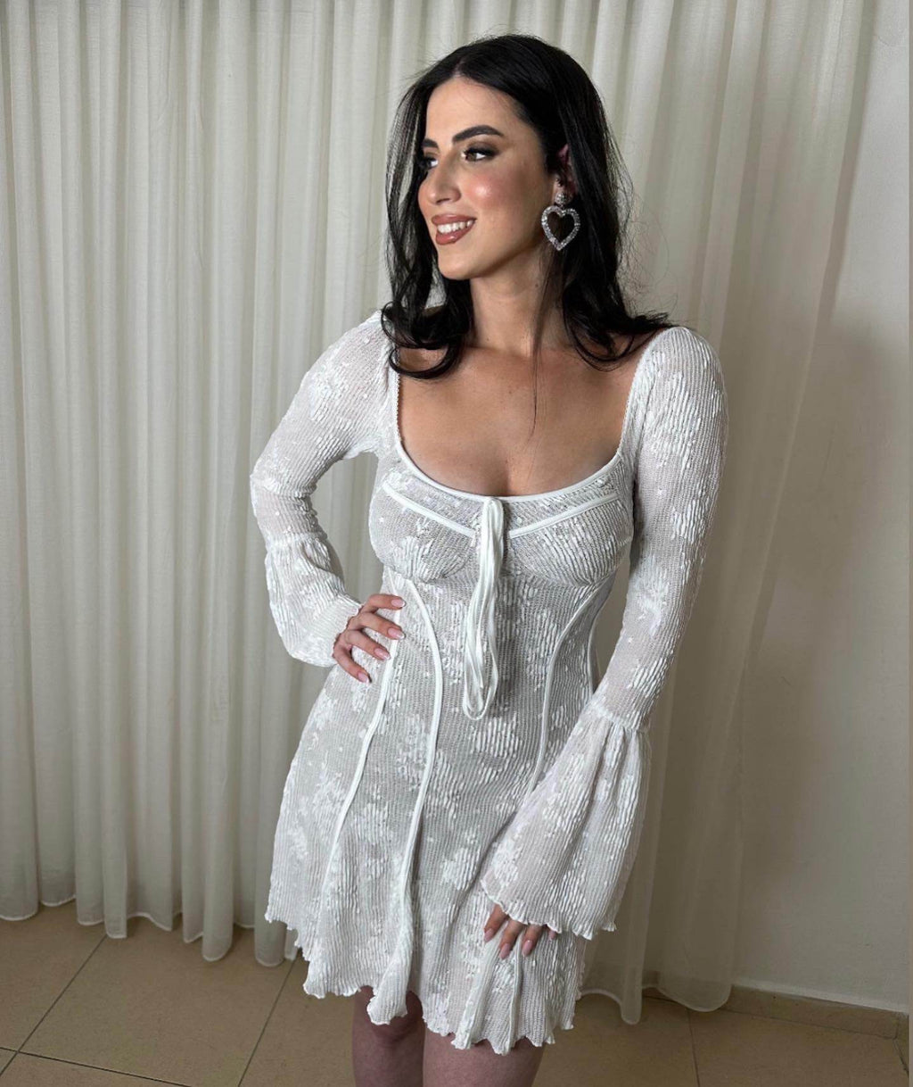 שמלת תחרה מלמלה - לבן