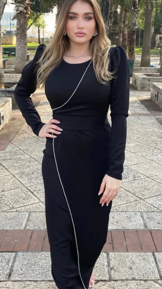 שמלת מקסי אלגנטית מבד מחטב