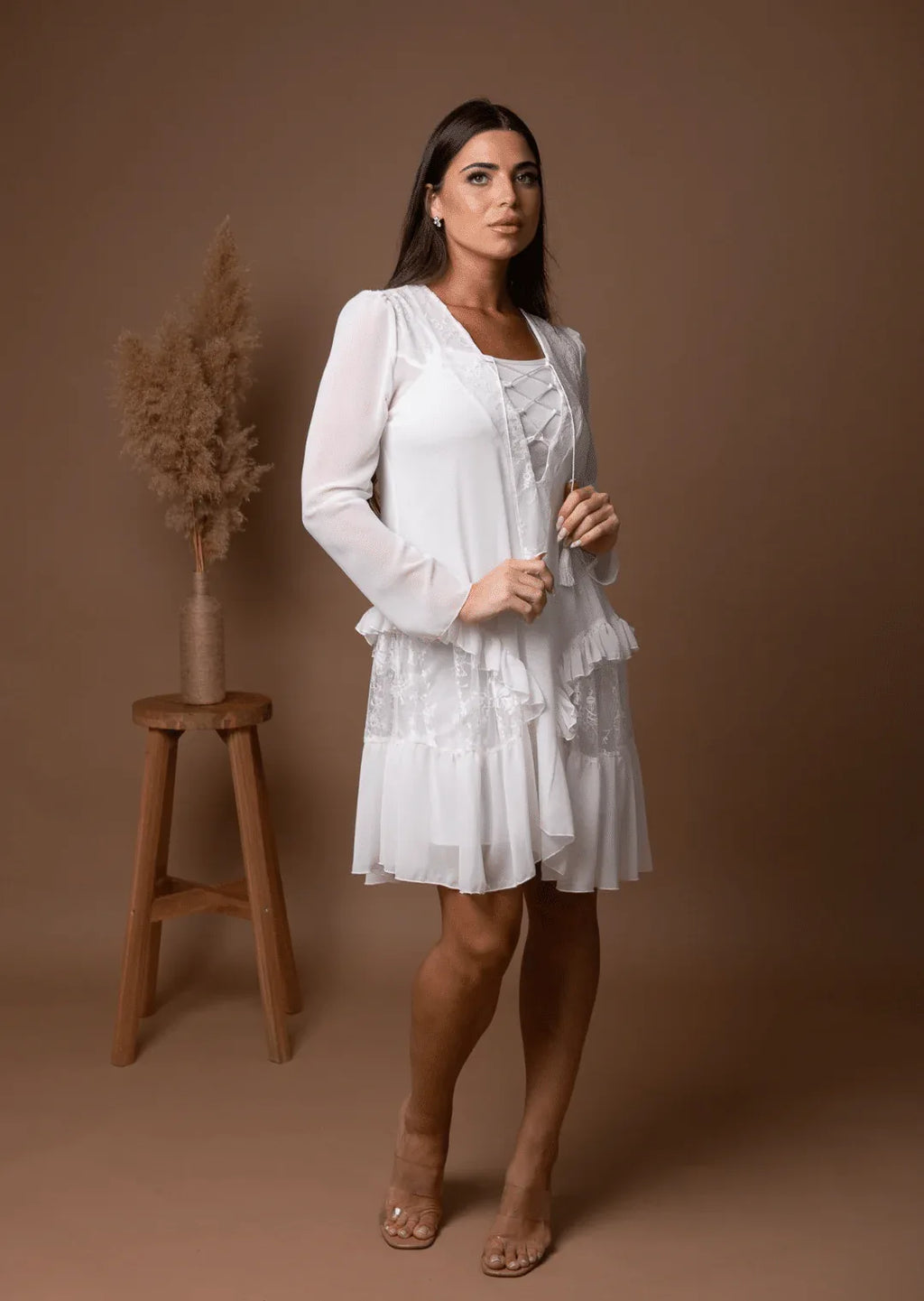 שמלת שיפון מידי - SLUXE לבן