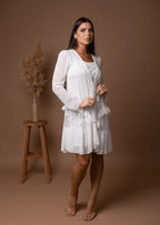 שמלת שיפון מידי - SLUXE לבן