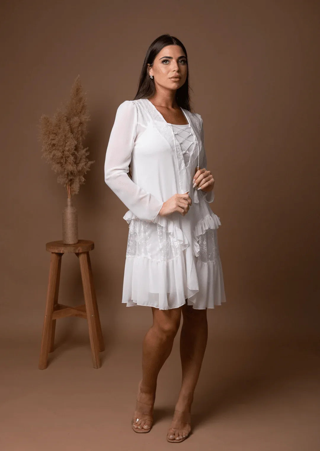 שמלת שיפון מידי - SLUXE לבן