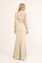 שמלת מקסי מבד אלגנטי עם טאץ' לייקרה לנוחות מירבית