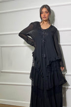 שמלת גלביה צנועה תחרה - שחור