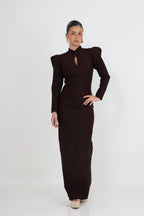 שמלת ערב צנועה מקסי עם כתפיים מודגשות