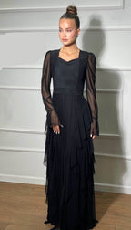 שמלת ערב מקסי שיפון מלמלה - SLUXE - שחור