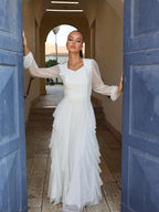 שמלת ערב מקסי שיפון מלמלה - SLUXE - לבנה