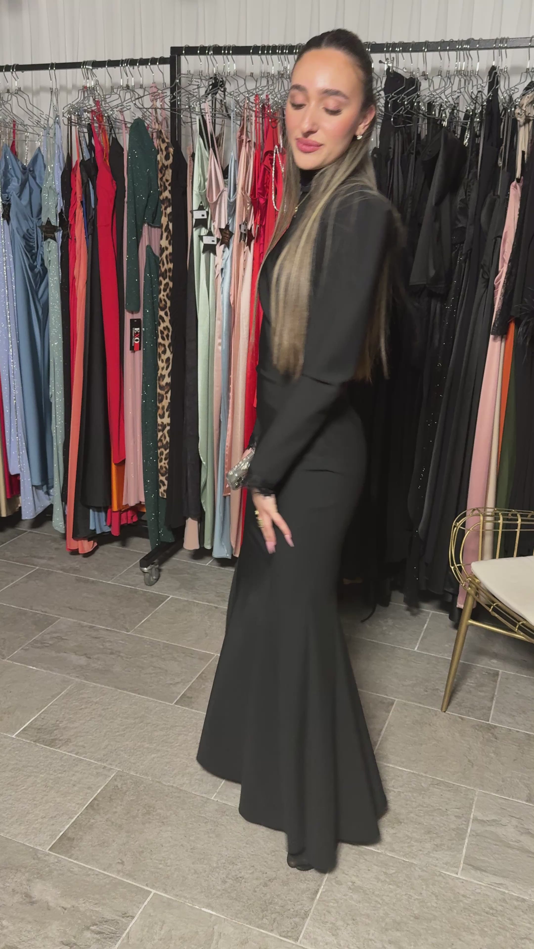 שמלת ערב צנועה מקסי בגזרה מחטבת