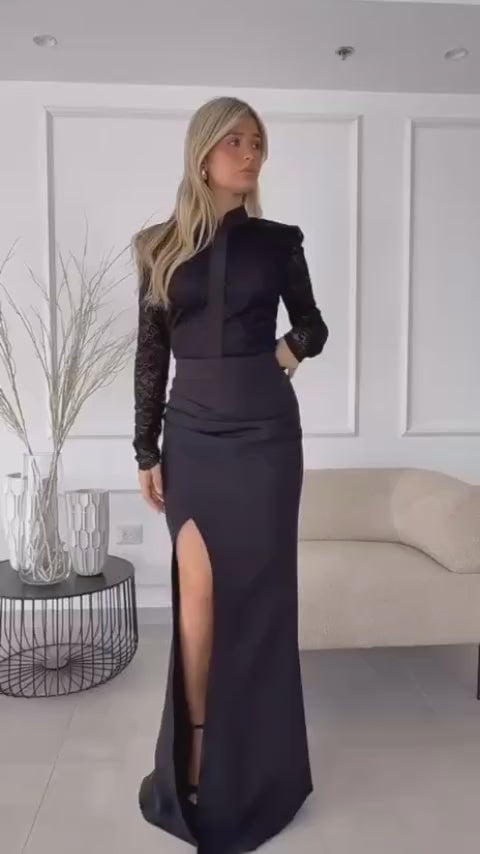 שמלת מקסי מבד אלגנטי עם טאץ' לייקרה לנוחות מירבית