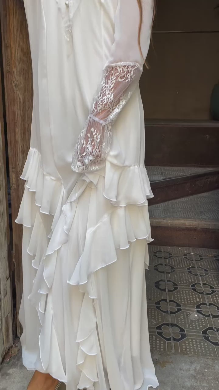 שמלת שיפון מקסי תחרה צנועה